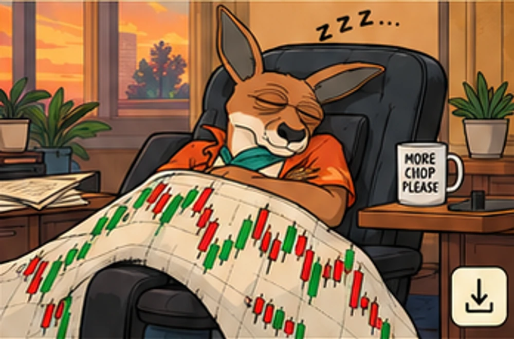Ruru asleep under a candlestick chart blanket